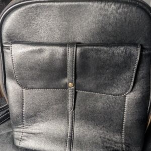 Mystique Black leather backpack with gold accents